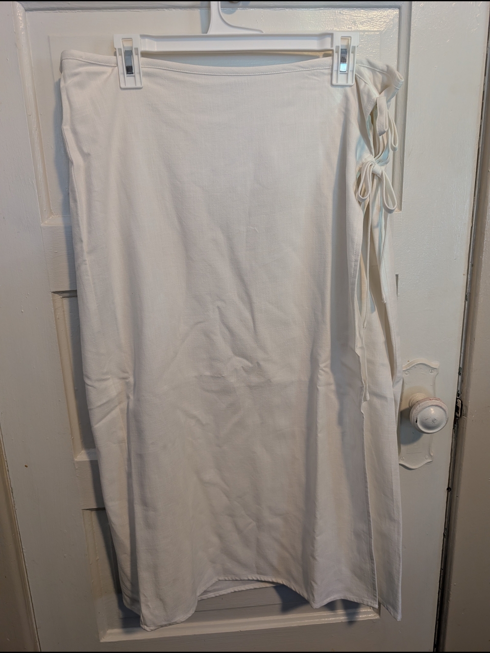 White Cotton & Rayon Double Tie Lined Wrap Midi Skirt Future Collective L